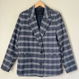 Banana Republic Women's Blue White Plaid Academia Career Blazer Jacket SZ 10